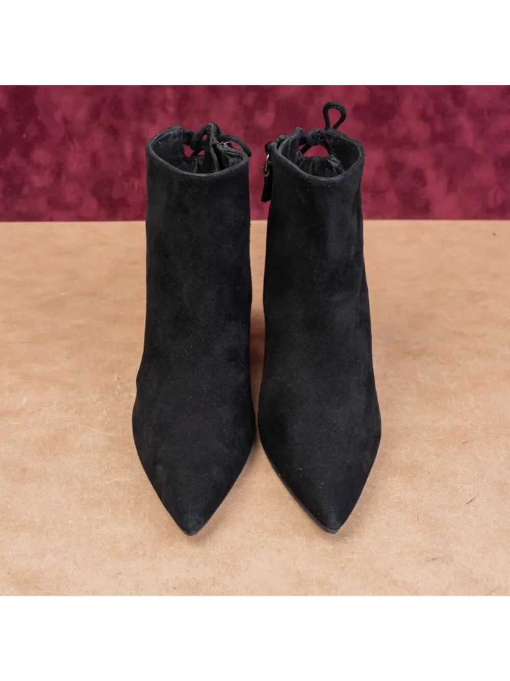 Stuart Weitzman Women Pointy Toe Party Black Suede Zip Back Lace Fashion Boots 7